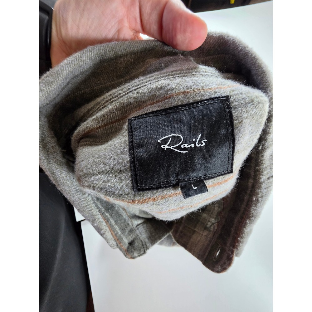 Rails Super Soft Flannel Striped Gray Button Shirt sz L Seaweed Moss Coastal - Picture 6 of 9